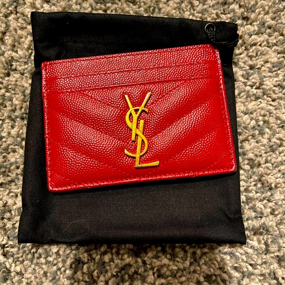 YSL Monogram Matelasse Leather Card Case in Red - Picture 1 of 9